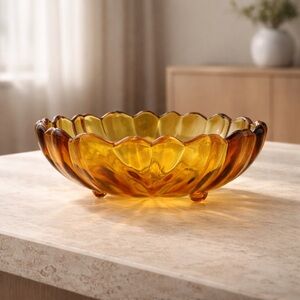 Vintage Indiana Amber Glass Sunflower Centerpiece Bowl
